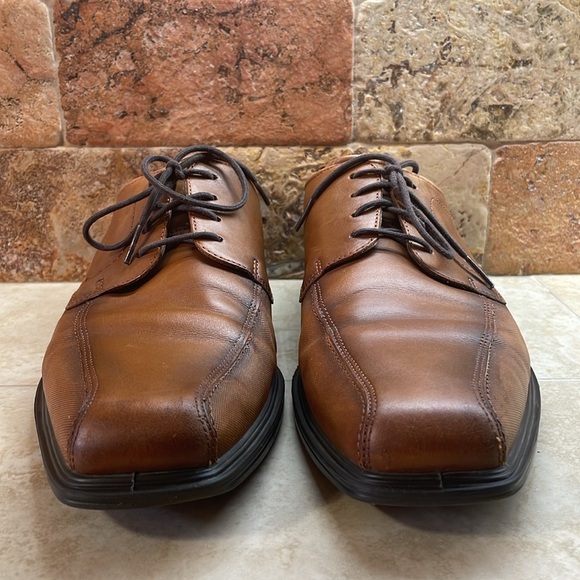 Ecco Men’s Lace Up Oxford Shoes Dress Shock Point Leather Brown Size 44/10-10.5 - Picture 3 of 16